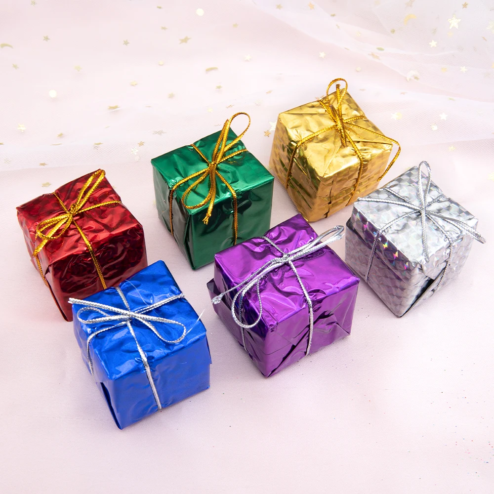 6pcs/lot Festival Colorful Ball Hanging Ornaments Laser Gift Box Decoration for Party Festival Props Decoration Accessories