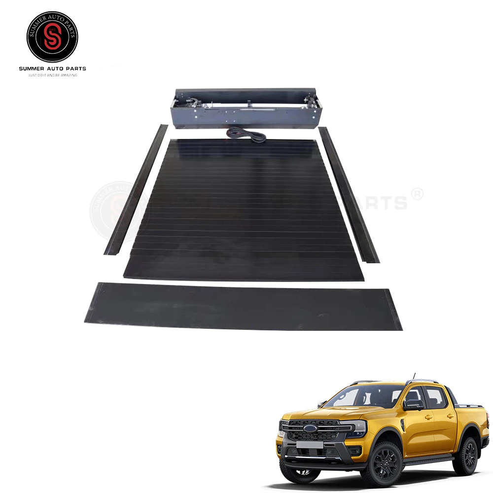 Custom Retractable Pickup Truck Bed Cover Black Hard Tri-Fold Tonneau Roll Cover Hilux For T9 Ford Ranger Spare Parts