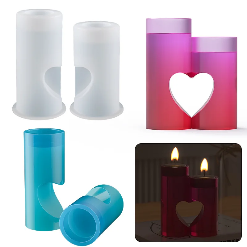 DIY Crystal Epoxy Resin Mold Round Heart Shaped Candle Holder Cylinder Candle Bracket Home Decoration Silicone Molds For Resin