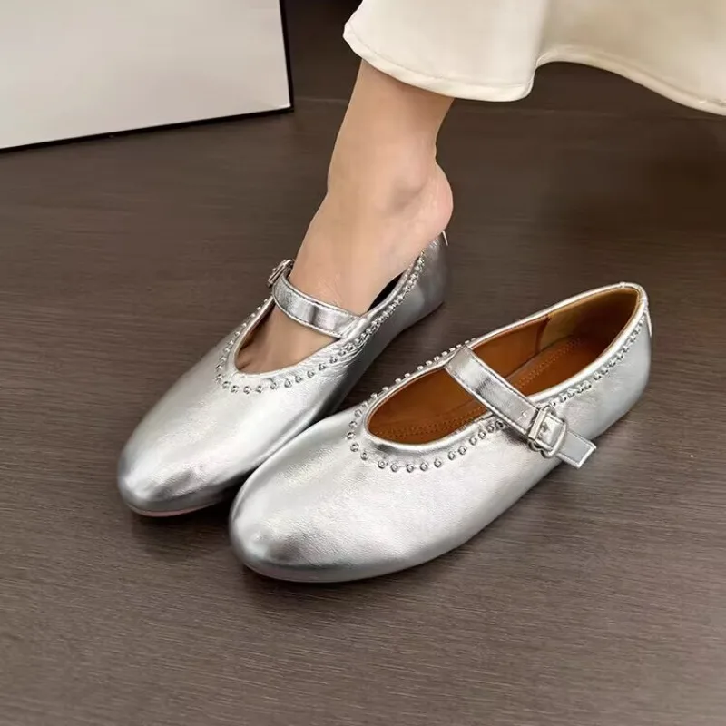 Classic Round Toe Mary Jane Shoes 2024 New Fashion Shallow Mouth Women's Flat Shoes Soft and Comfortable Ladies Ballet Shoes