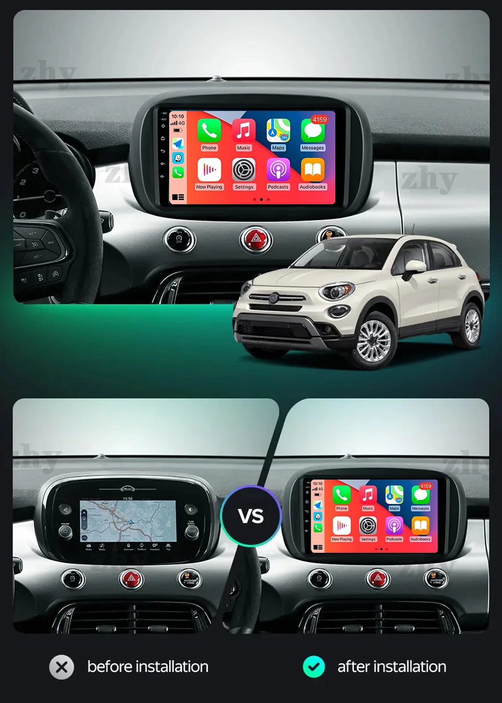 2 Din Android 14 รถวิทยุสําหรับFiat 500X 2014 - 2020 เครื่องเล่นวิดีโอมัลติมีเดียGPS 4G Carplayออโต้สเตอริโอQLED IPS DVD Head Unit