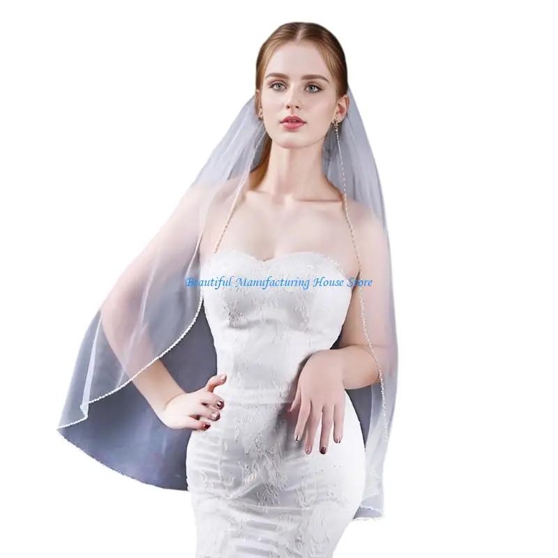 E56A غطاء رأس العروس حجاب مانتيا العروس أغطية الرأس مانتيا حجاب رائع مرصع باللؤلؤ مانتيا لإكسسوارات اللعب المدرسية