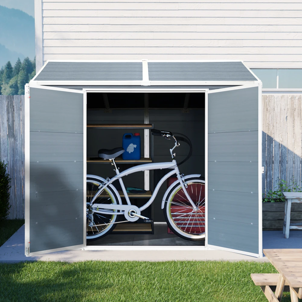 8 x 6 ft Resin Outdoor Storage Shed Waterproof Shed with Floor & Two Windows & Lockable Door, Tool Shed for Garden, Patio