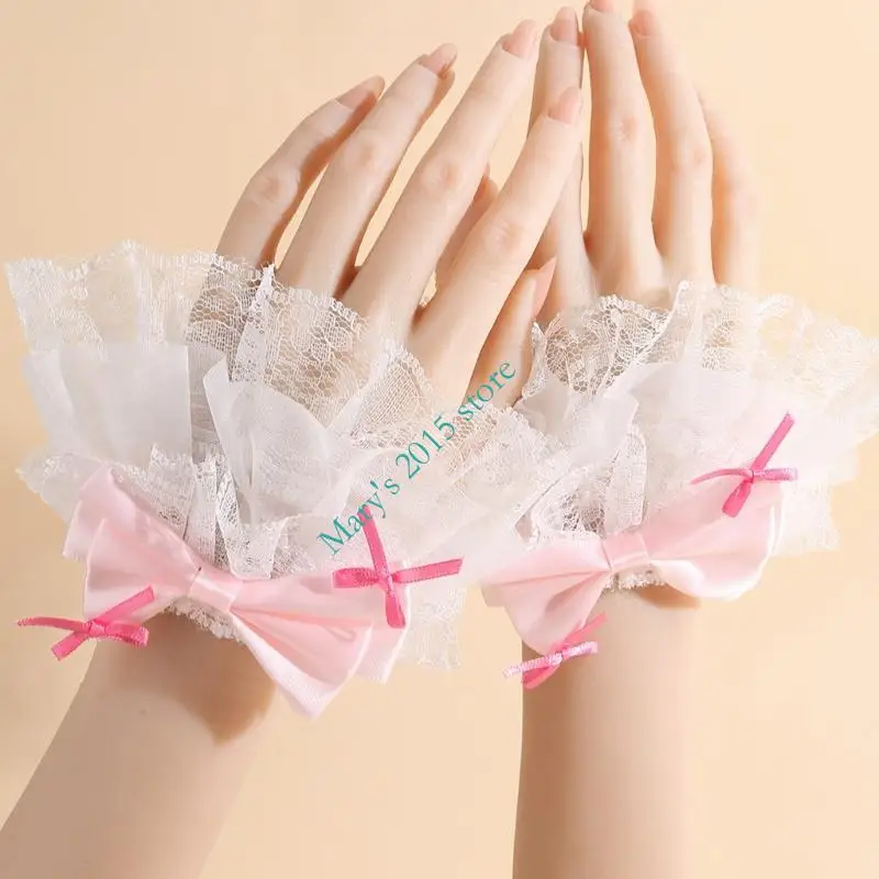 1 Pair Quick Wear Detachable Lace Hand Sleeves for Women Uniform and Daily Use Comfortable Ruffled Floral Lace Wrist Cuffs