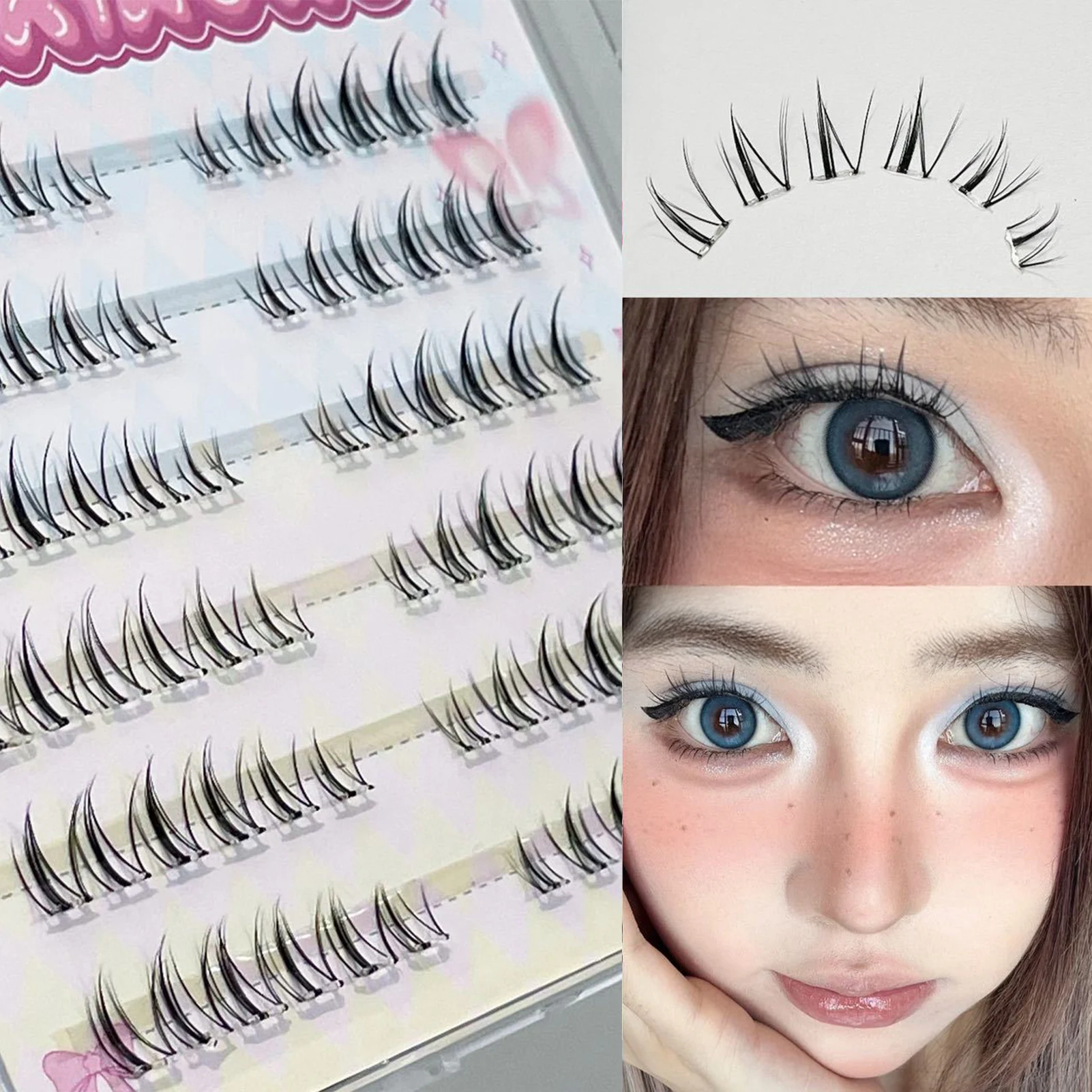 5 Pairs False Eyelash Set Natural Long Patchy False Eyelashes DIY Clustered Eyelash Extension Slender Curled False Eyelash Set
