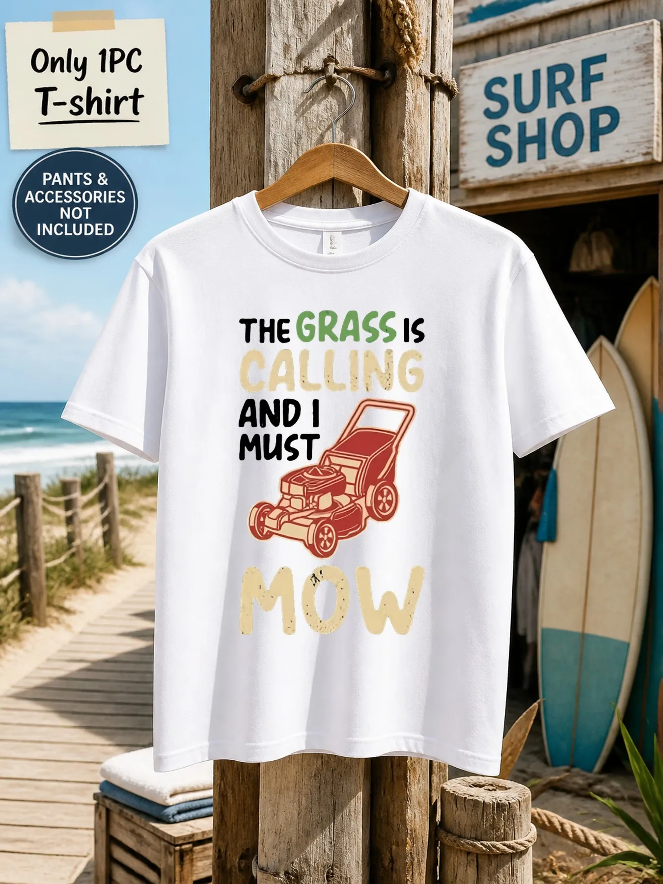 1pc Men'S Graphic T-Shirt Funny Lawn Mowing Print The Grass Is Calling And I Must Mow Short Sleeve Crew Neck [Solely 1pc T-SHIRT]