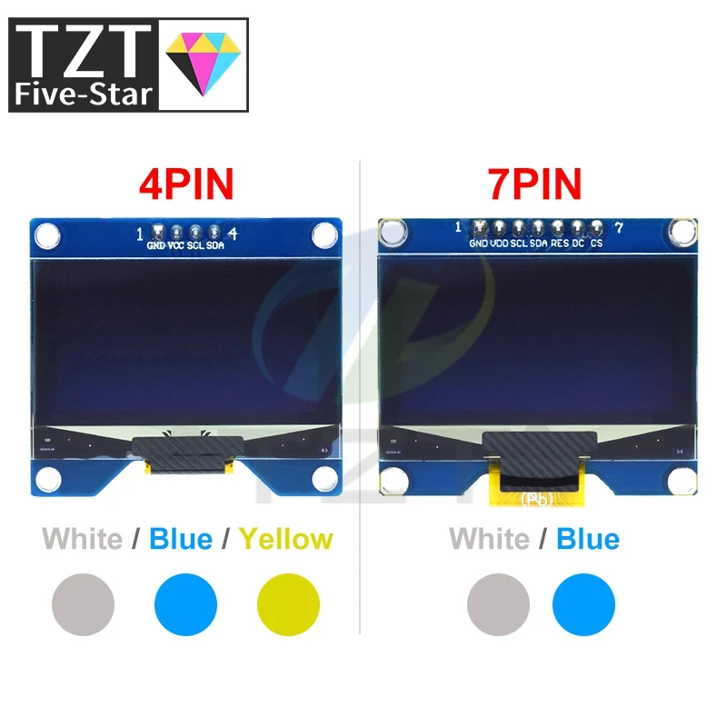 1.54 inch 4PIN 7PIN White Blue Yellow OLED Screen Module TZT  CH1116 / SSD1309 Drive Compatible for SSD1306 SPI Interface 128*64