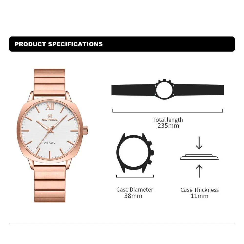 NAVIFORCE Women\'s Watches Quartz Waterproof Stainless Steel Strap Rose Gold Watch for Women Ladies Wristwatch Relogios Feminino