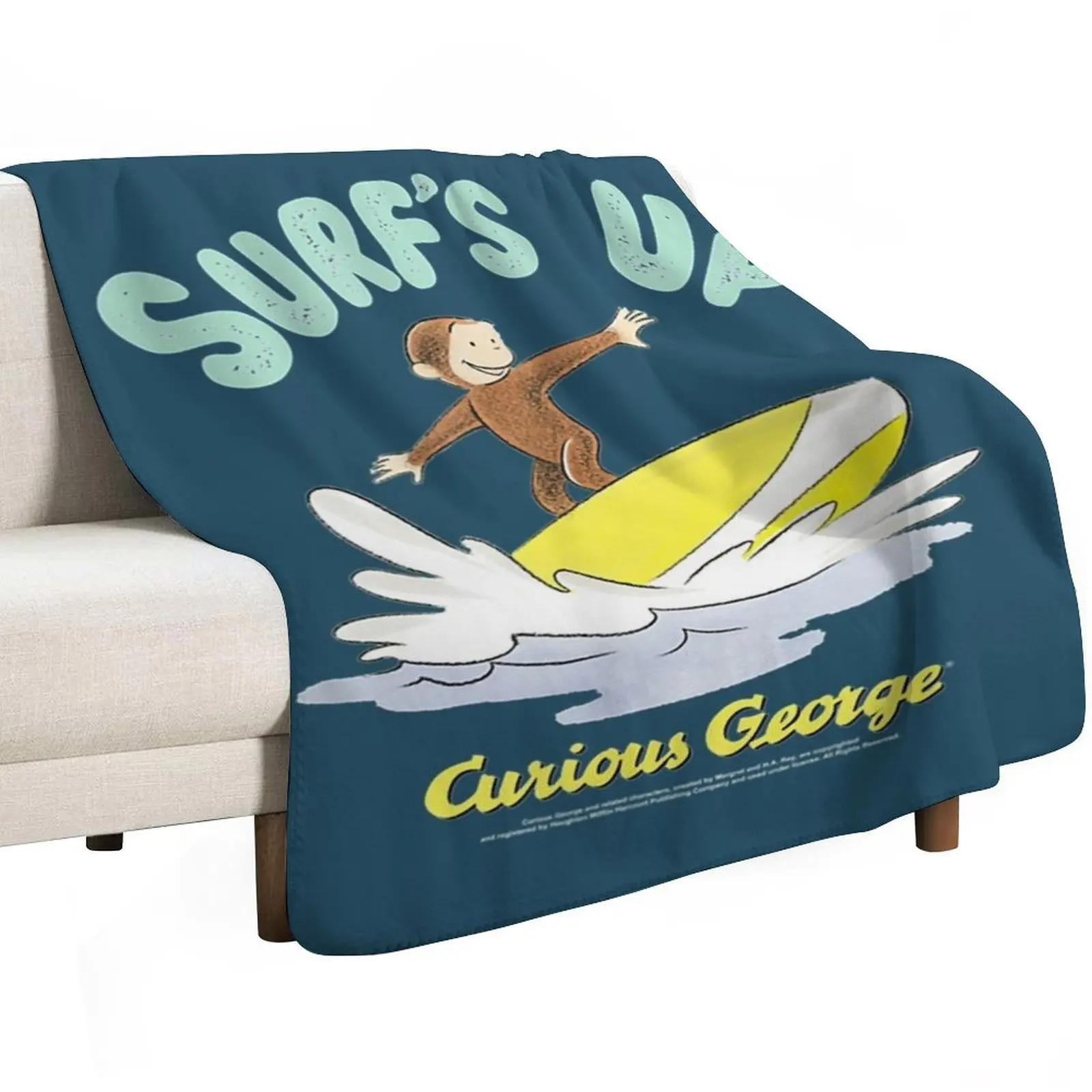 Curious George Surfs Up Surfing Portrait. Throw Blanket Heavy Soft Luxury St Beautifuls decorative Nap Blankets