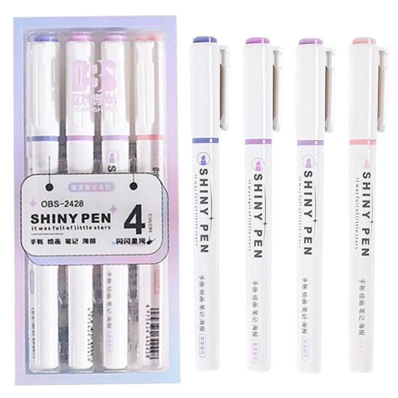 

4pcs Metallic High Lighter Pen Fluorescent Glitter Markers Note Taking Shining Pen For Scrapbooking Drawing Art School Supplies