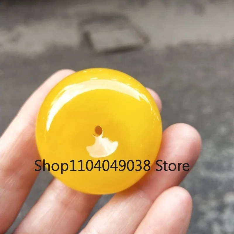 Round Mellite Buckle Pendant Women's Sweater Chain Fluorescent Floating Salt Water Amber Raw Stone Necklace