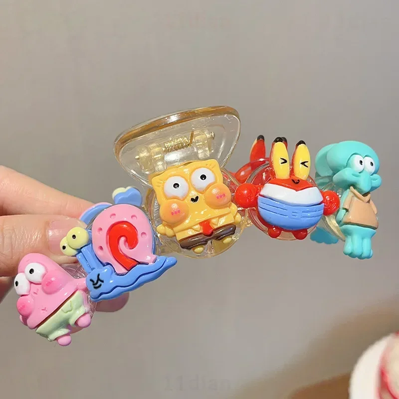 스폰지밥 헤어 클로 클립, 만화 여성 소녀 뒷머리 헤어 클립, 귀여운 플라스틱 머리핀, 게 바렛, 애니메이션 헤어 액세서리