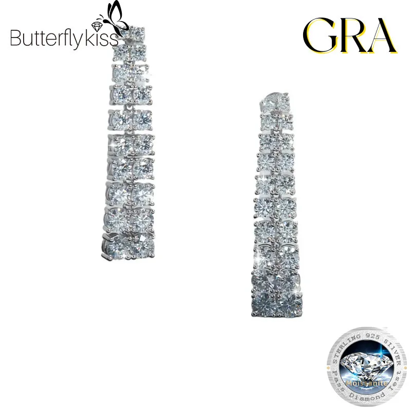 

Butterflykiss Full Moissanite 7CT Stud Tassel Earings Women's Earrings 925 Silver White Gold Top Quality For Women Jewelry Gift