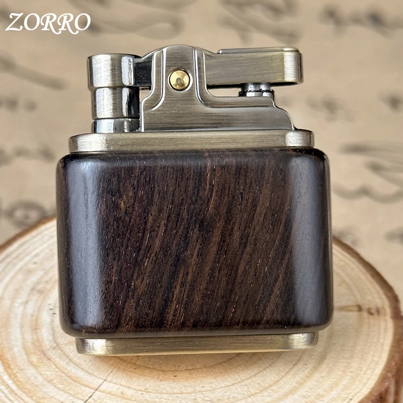 Zorro Pure Copper Kerosene Lighter Retro Nostalgic Handmade Wood Shell Grinding Wheel Lighter Cigarette Accessories Men\'s Gift