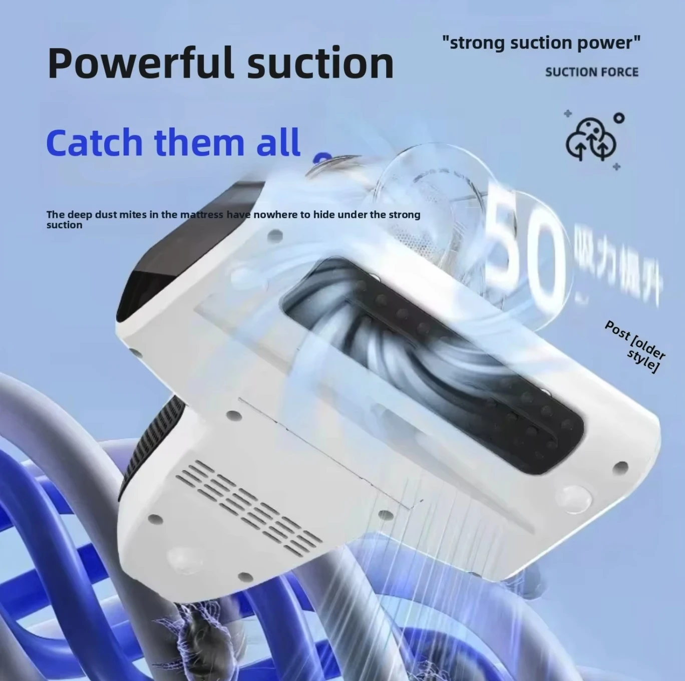 Wireless Cordless Strong Tapping Dust Mite Killer UV Sterilization For Home Bed Sofa Mattress Cat Hair Suction Cleaning Device