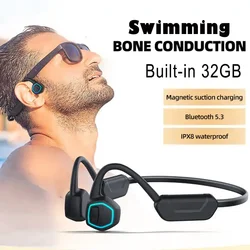 Wireless 5.3 Bluetooth Headset IPX8 Swimming Bone Conduction Headphones with 32GB Ear-hook Earbuds for Sport Business MP3 Player