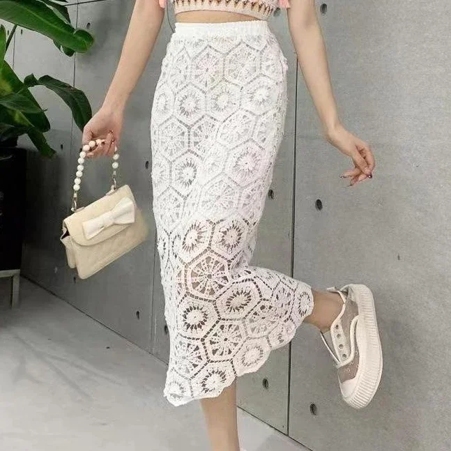 

Beach Style Women Hook Flower Hollow Skirts Summer Holiday Women Bohe Crochet Skirts Women Holoow Out Skirt