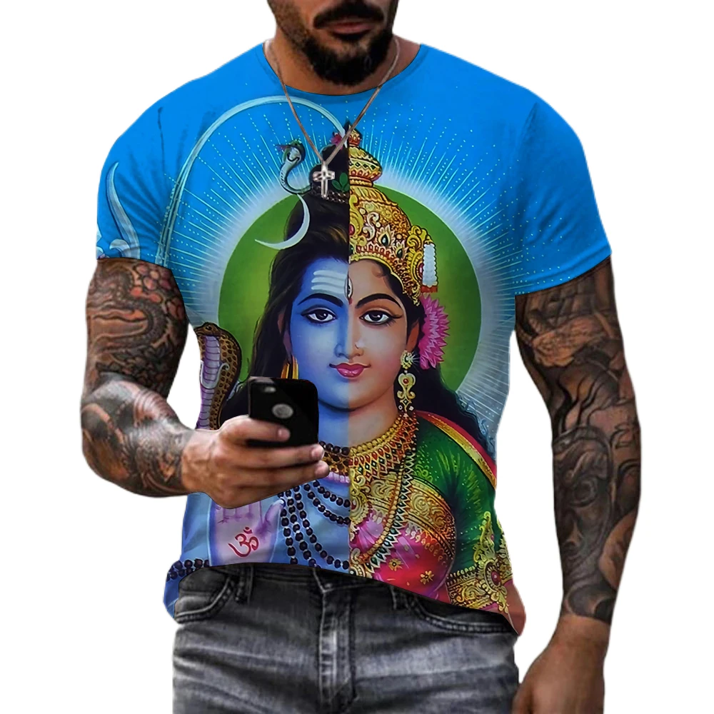 2022 New Fashion 3D Printing Indian God 5 Popular Printed Shirts Men\'s Harajuku Style Casual Short Sleeve Loose Plus Size Trend