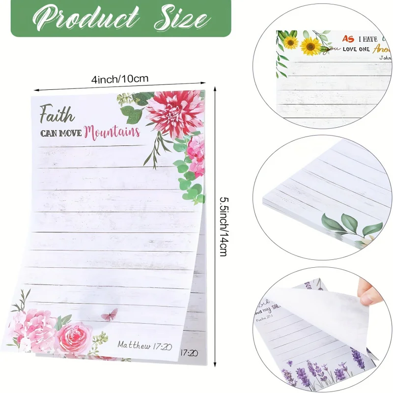 8 Pcs Inspirational Bible Verse Sticky Notes Floral Pattern, Christian Quote Notepad for Office, School and Shopping List