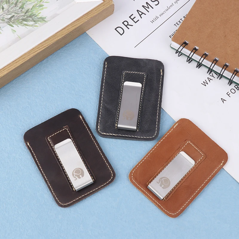 Thin Leather Money Clip Mini Wallet Men Credit Card Slot Slim Bills Metal Cash Clamp For Man Small Billfold Holder