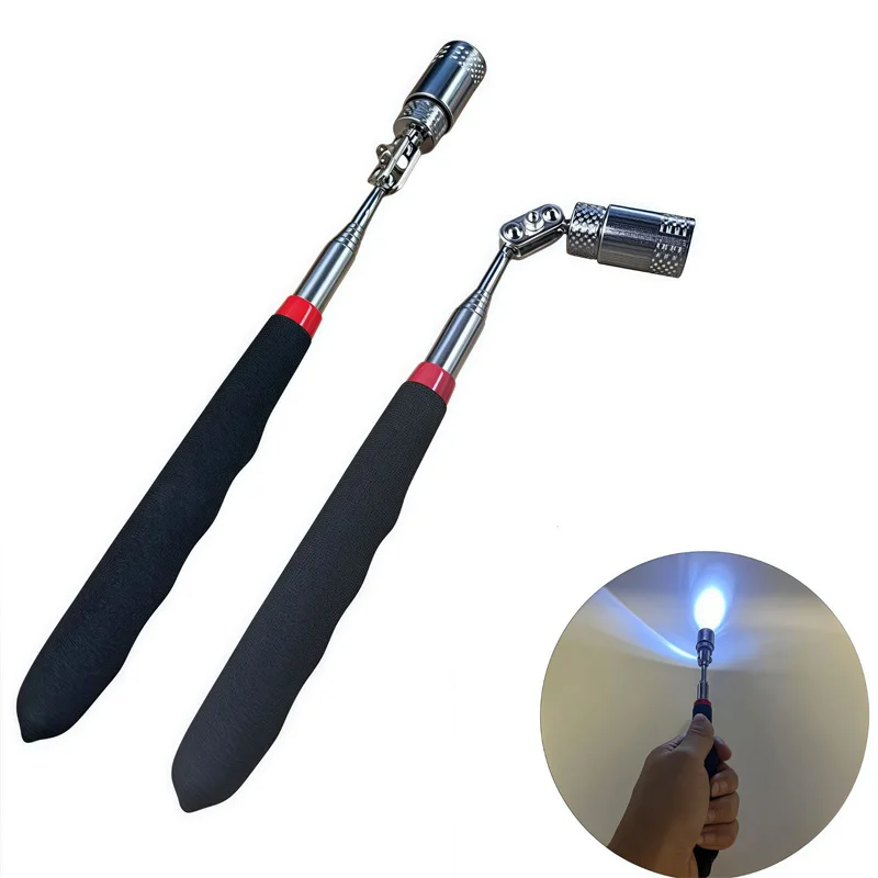 Alat Penjepit Magnetik Retraktil dengan Lampu, Cocok untuk Perbaikan Otomotif dan Perawatan Mekanik, Alat Bantu Perbaikan