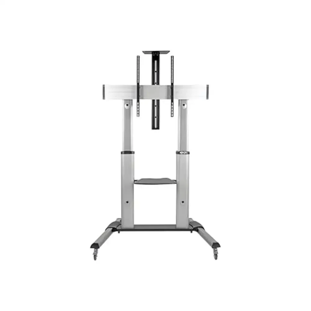 Mobile TV Stand Mount LED/OLED/LCD Monitors 60”-100” Shelf Locking Wheels Silver 5-Year  Height Adjustable & Flexible Viewing