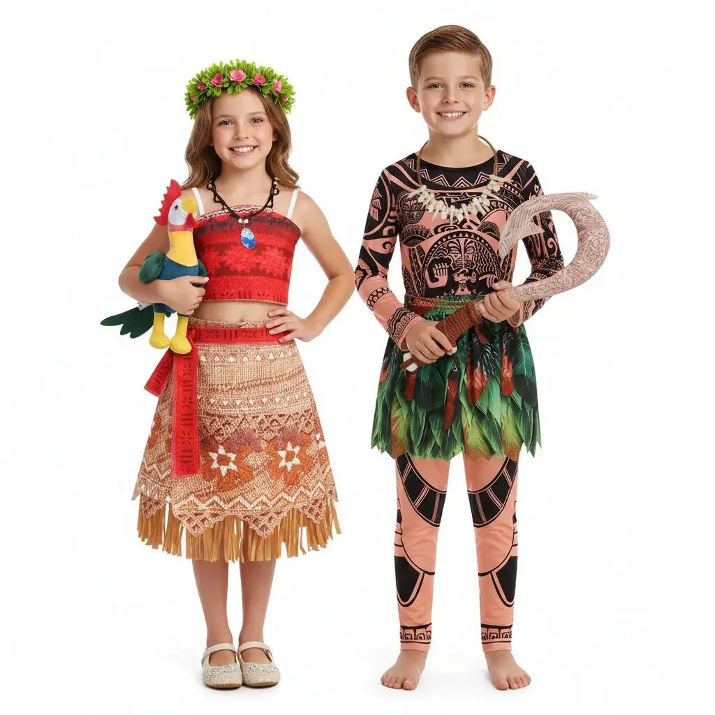 New Movies Princess Girls Dress Ocean Adventure Clothes Boys Halloween Cosplay Carnival Vaiana Outfit Costume