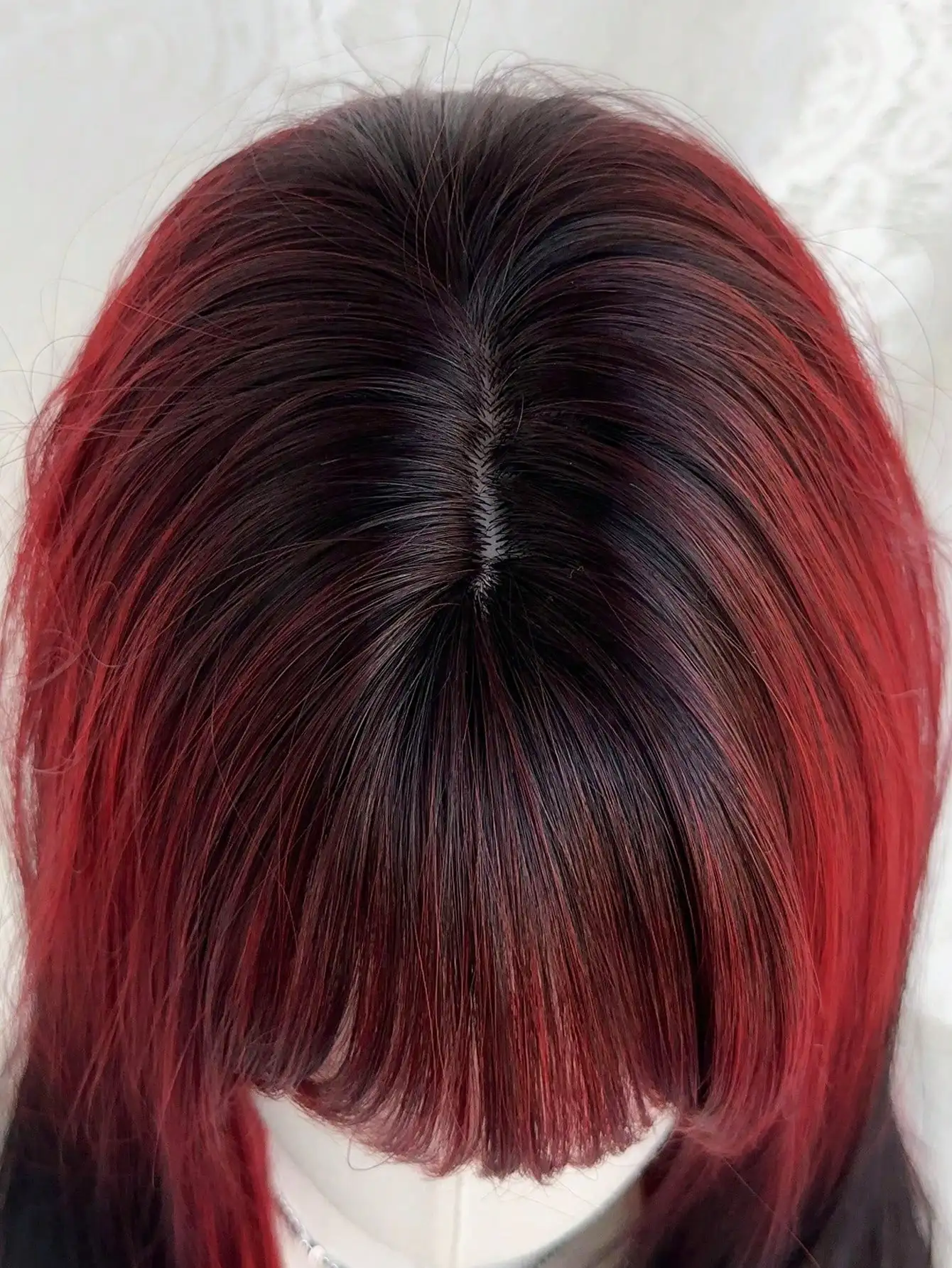 20 بوصة أحمر أومبير أسود طويل شعر مستعار مستقيم للنساء شعر مستعار اصطناعي رائع مع الانفجارات جذور داكنة شعر مستعار للفتيات الموضة #6