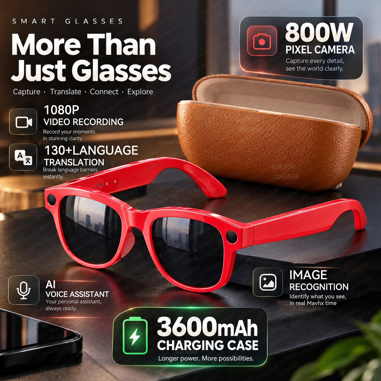 New Hot Sale AI Smart Glasses With Camera 8MP 4K Video Recording 139 Languages Translation Travel &vlogging Ai Glasses For Women