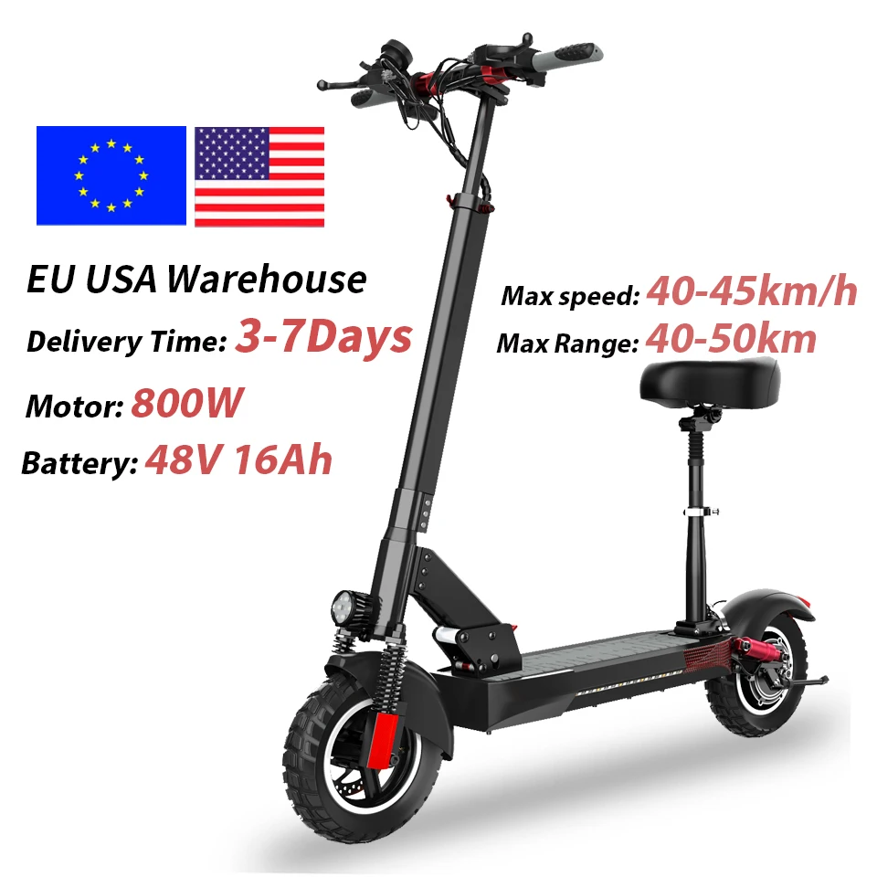 Image of EU US Lager Elektroroller Heckmotor 800W 48V 16AH Faltbarer Lithium-Akku 10 Zoll Schnell 45KM/H E-Scooter mit Sitz