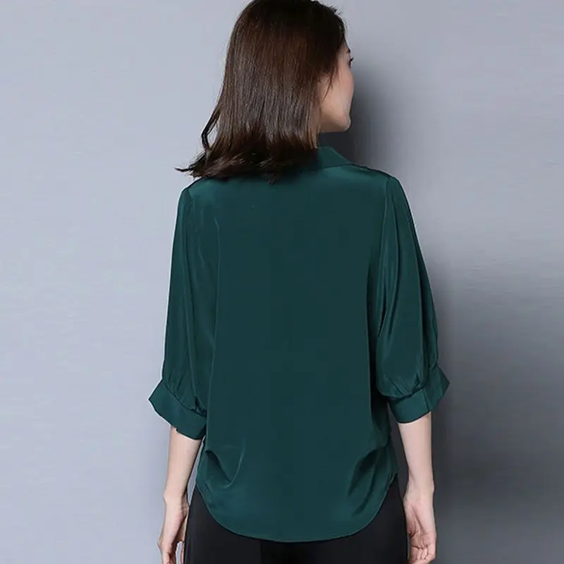 Summer Drape Temperament Tops Ladies Fashion Pullovers Solid Color Interior Lapping Women\'s Clothing Casual 3/4 Sleeve T-Shirts