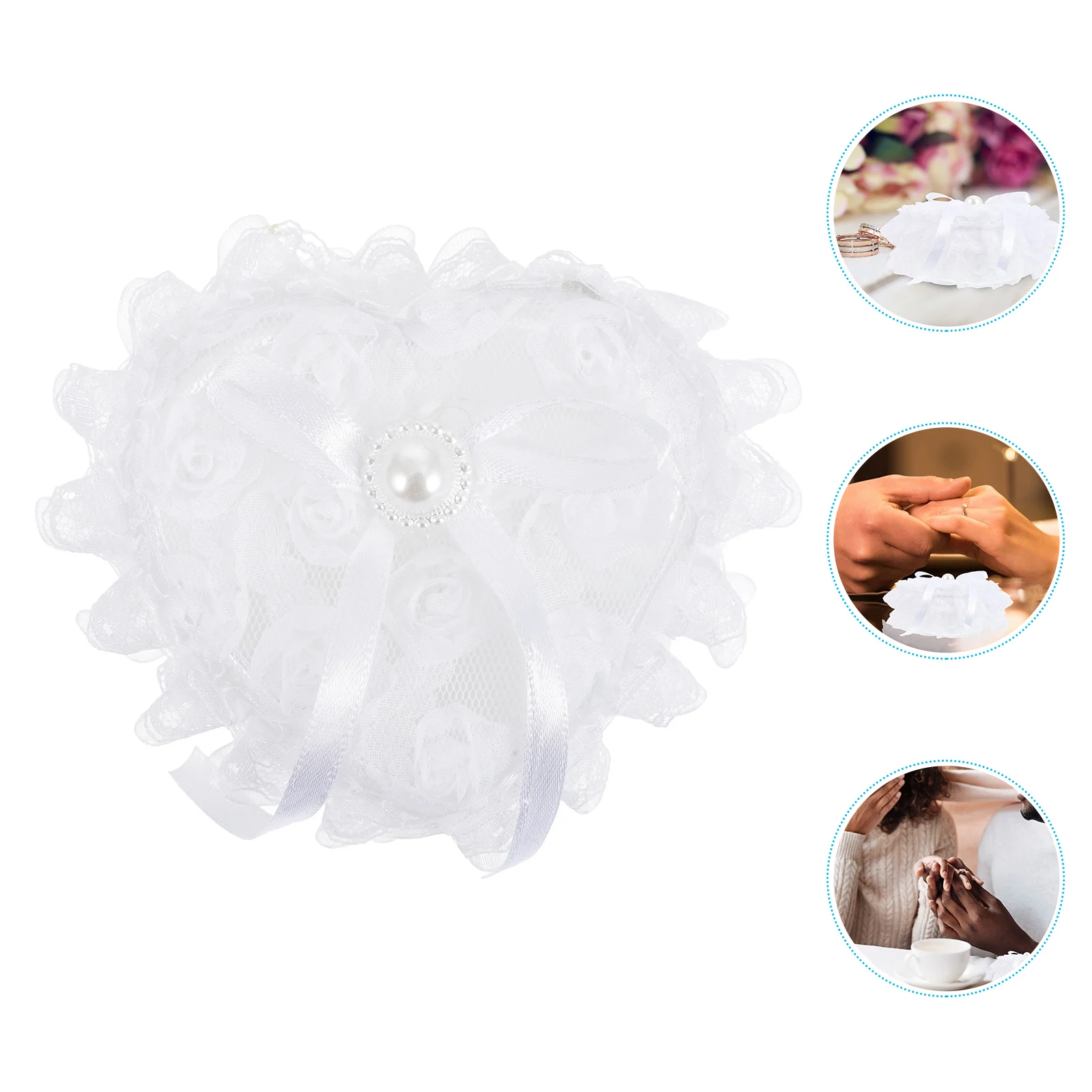 

Wedding Ring Pillow Heart Shaped Lace Decoration Exquisite Fashion Simple Wedding Party Rings Holder Ceremony Accessory