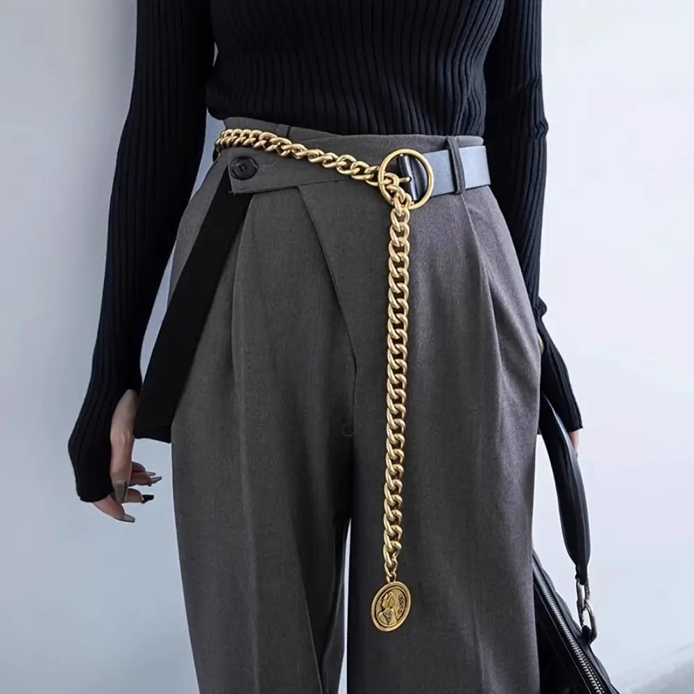 

Metal Buckle PU Leather Belt Adjustable Korean Style Thin Waist Chain Suit Matching Slim Side Dress Chain Waist Accessories