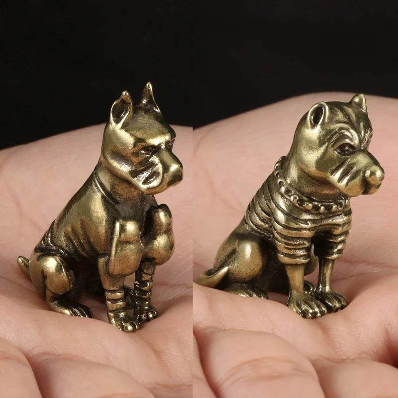 Vintage Solid Brass Pitbull Bulldog Figurine, Mini Tea Pet Ornament, Desk & Home Decor Collectible Statue for Dog Lovers
