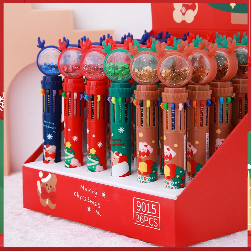 12 Pcs Wholesale Christmas Deer 10 Colors Ballpoint Pen Cartoon High Beauty Gift Writing Supplies