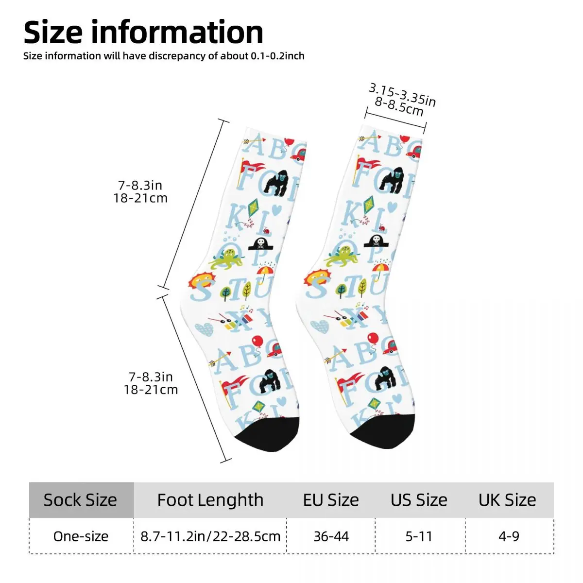 Cute Alphabet Blue Socks Sports 3D Print Boy Girls Mid-calf Sock