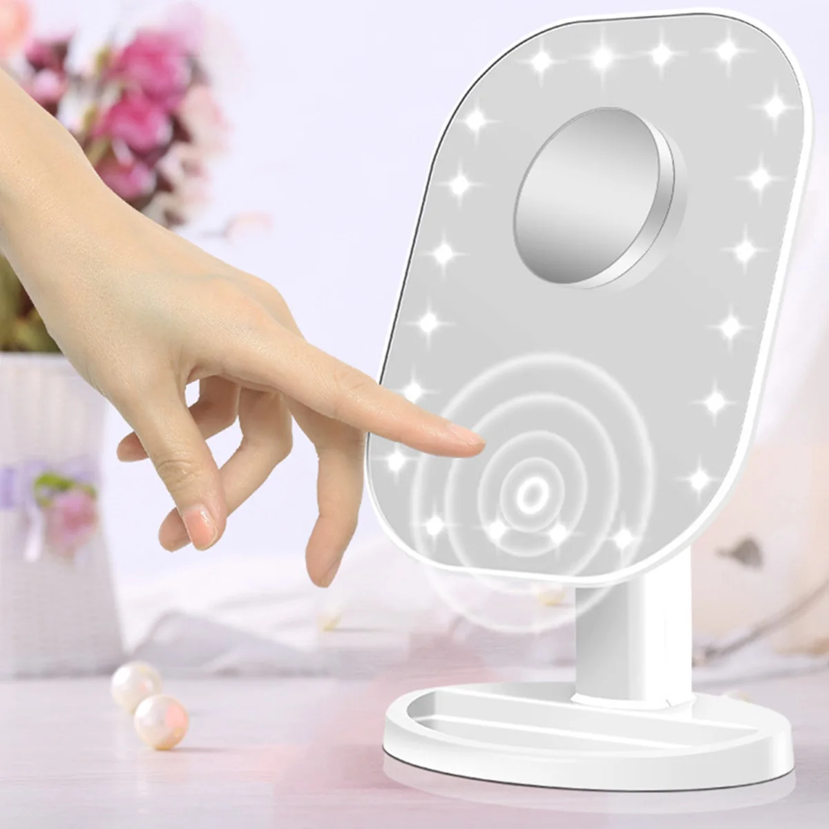 Schoonheidsspiegel met 10x vergrotende spot 20 LED-verlichting USB oplaadbare aanraakbediening Geheugenfunctie Opvouwbare standaard