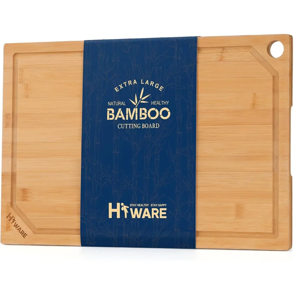 

Extra Large Bamboo Cutting Board for Kitchen, Heavy Duty Wood Cutting Board with Juice Groove, 100% Organic Bamboo
