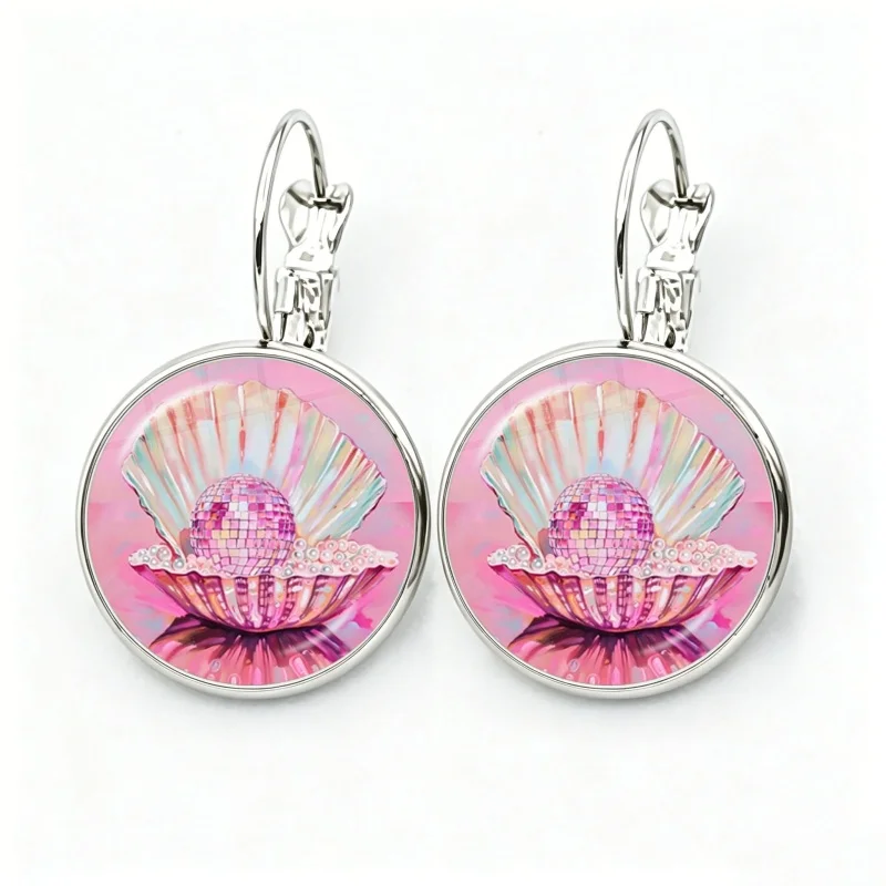 Retro Abstract Fruit Disco Ball Orange Miorrorball Creative Glass Cabochon French Hook Earrings Drop Earrings Jewelry Gifts