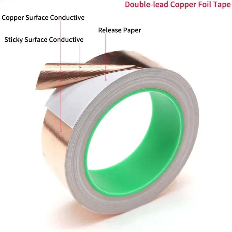 20m/roll Adhesive Conductive Copper Foil Tapes 5/6/8/10/15/20/25/30/35/40/45/50/60mm Single/Double Sided Electrical Repair Tape