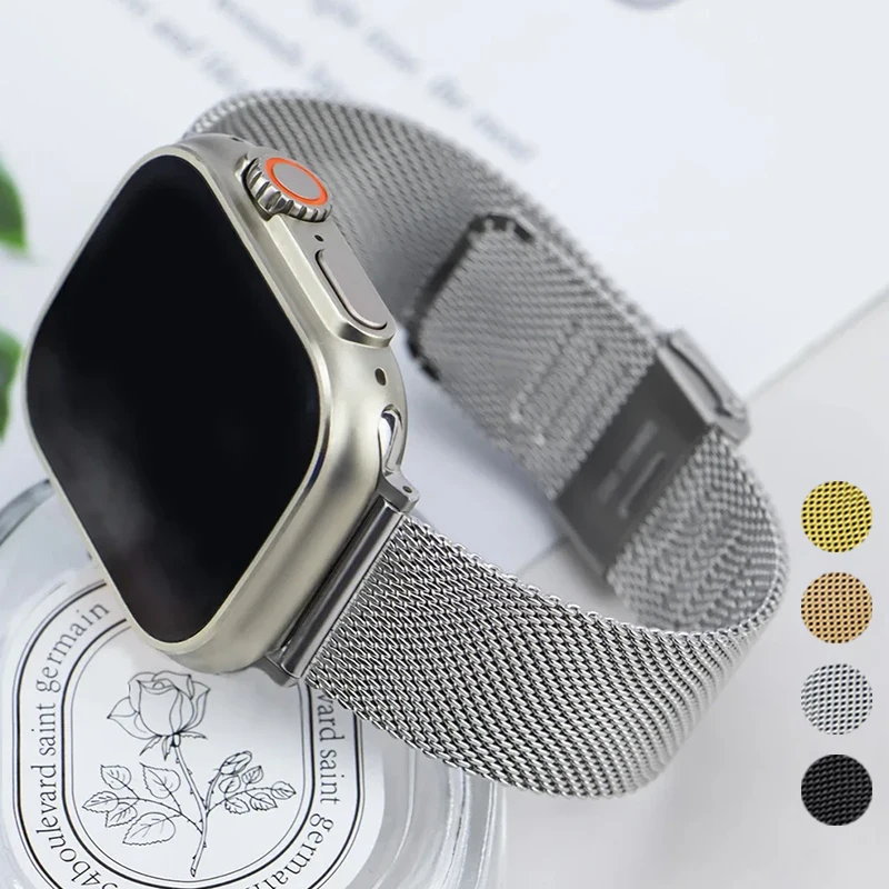 حزام معدني لساعة أبل 46 مللي متر 45 مللي متر 49 مللي متر 40 41 مللي متر 38 مللي متر 44 مللي متر ميلانيز كوريا سوار iWatch سلسلة 109 8 7 se 6 Ultra