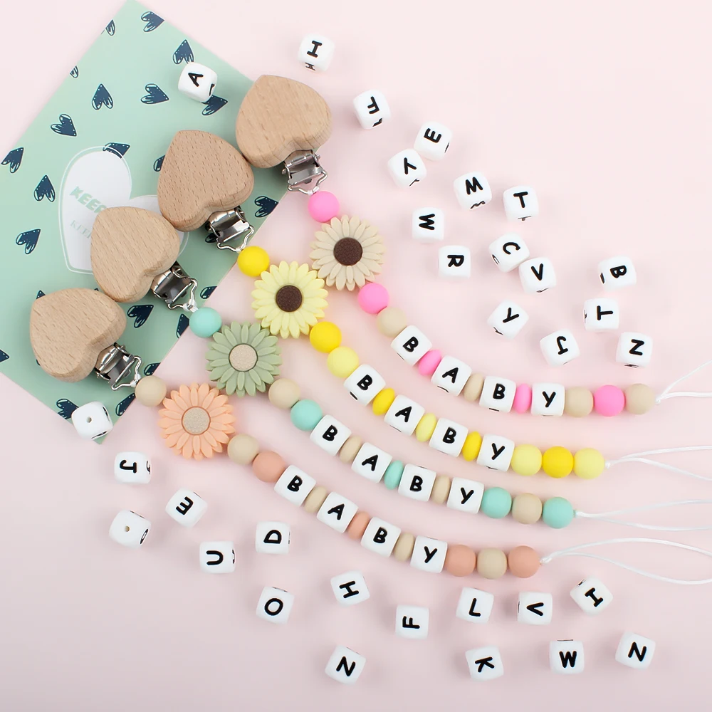 20 pièces/lot lettres en Silicone perles 12MM bébé Alphabet anglais à mâcher perle sans BPA bricolage sucette chaîne porte-clés stylo accessoires