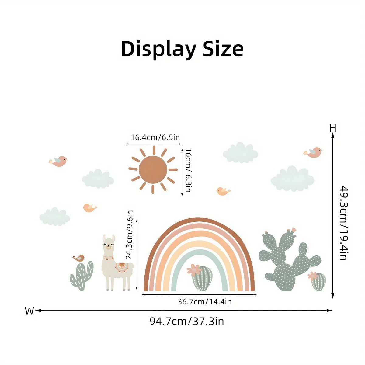 Pegatinas de pared de sol y Cactus de arcoíris de oveja bonita de dibujos animados, extraíbles para dormitorio, sala de estar, decoración de
