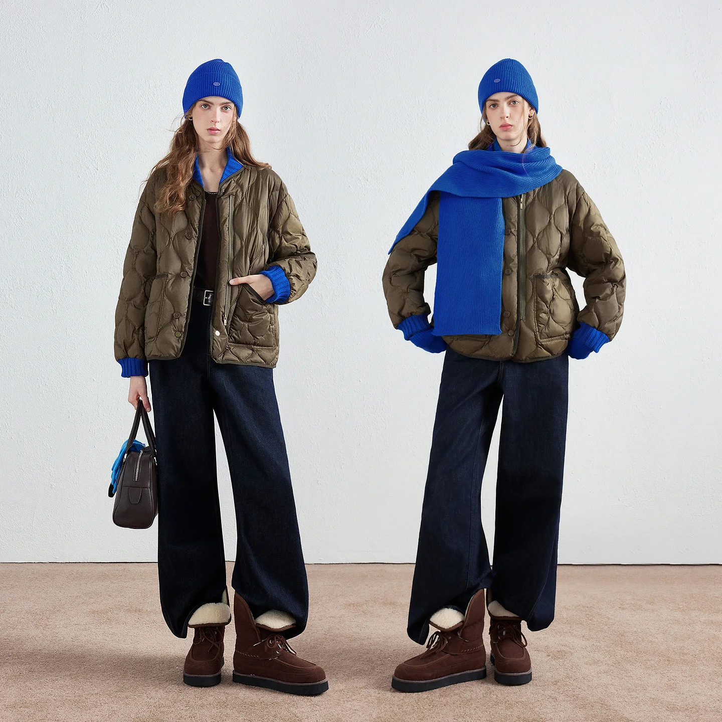 TOYOUTH Women Down Jacket 2026 Winter New Gourd Quilted Color Block Knit Collar Light Warm Outerwear