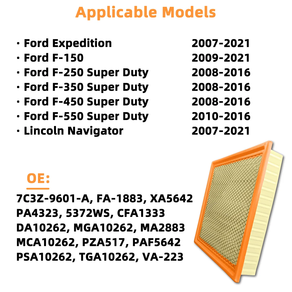 Auto-Motorluftfilter CA10262 Passend für Ford Expedition F-150 F-250 F-350 Lincoln Navigator, 7C3Z-9601-A, PA4323, 5372WS, WAF2883 – Detail 5