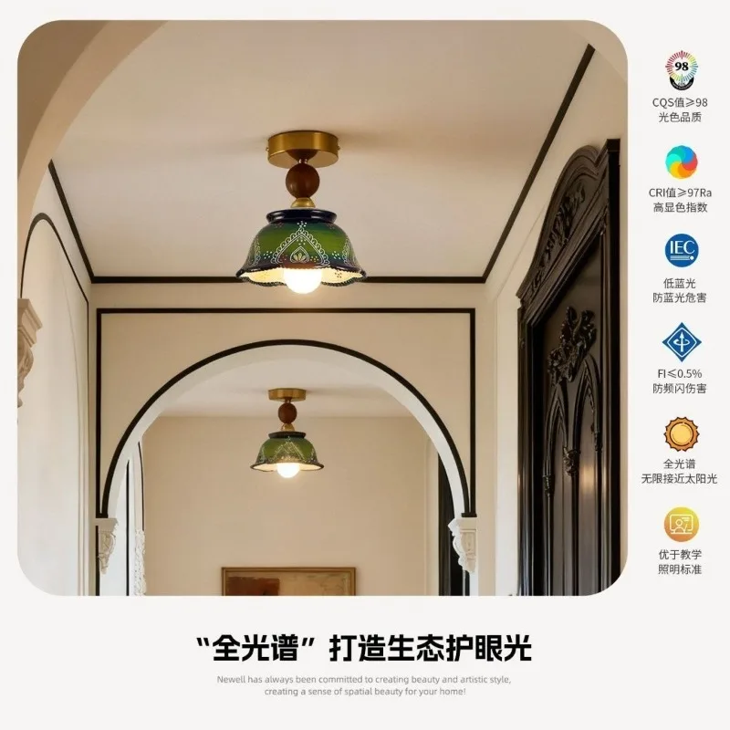 复古陶瓷实木吊灯，农舍床头玄关走廊灯 - usage example