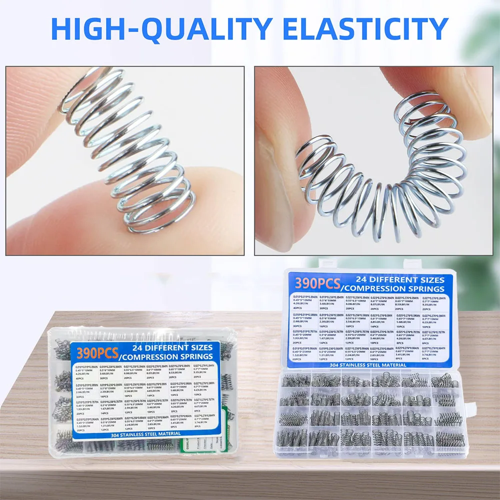 Compression Spring Set 390Pcs 24 Sizes Helical Compression Spring Kit Small Spring Stainless Steel Spring for Mechanical Repairs