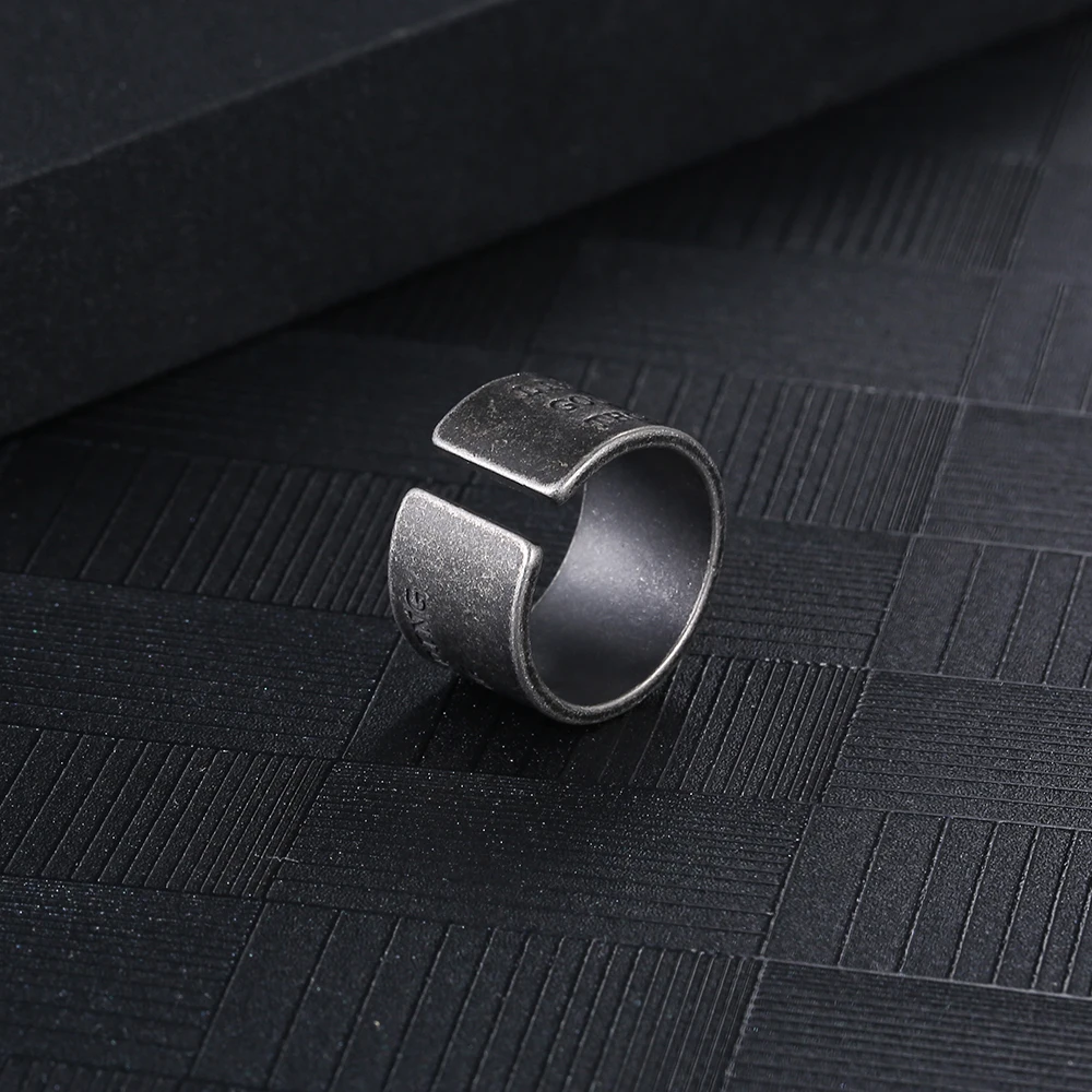Stainless Steel Open Vintage Round Verse Punk Fashion Trend Circle Minimalist Wide Ring Gifts For Men  Rings image 4