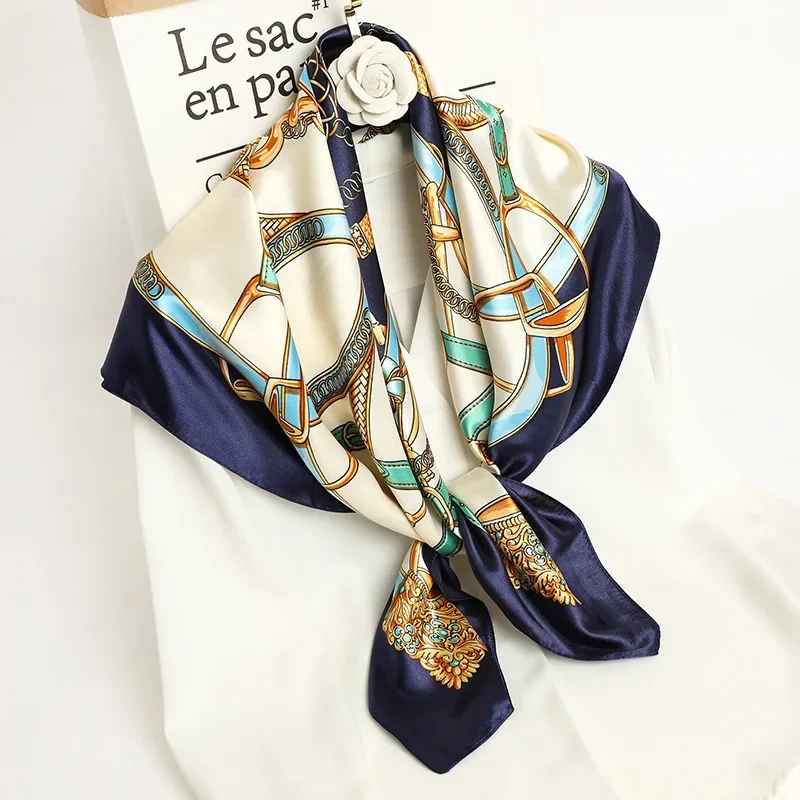 Chusteczki do nosa Jedwab do włosów Apaszka 90*90cm Nadruk Satyna Duże kwadratowe jedwabne apaszki Szale dla kobiet Luksusowa marka Projektant Hidżab Opaska na głowę