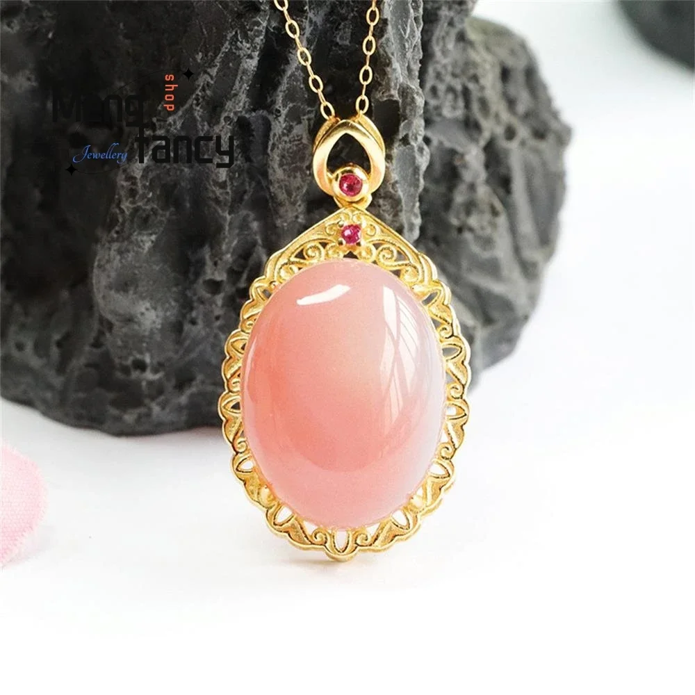 

S925 Silver Natural Salt Source Agate Dove Egg Pendant Charm Elegant High-grade Fine Jewelry Luxury Fashion Exquisite Handicraft